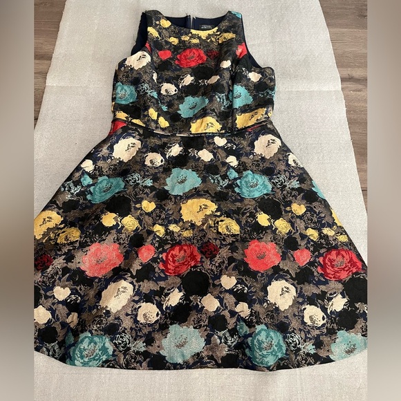 [12] Tahari By Arthur S Levine Floral Metallic Sleeveless Dress A shape Mini - Picture 3 of 10